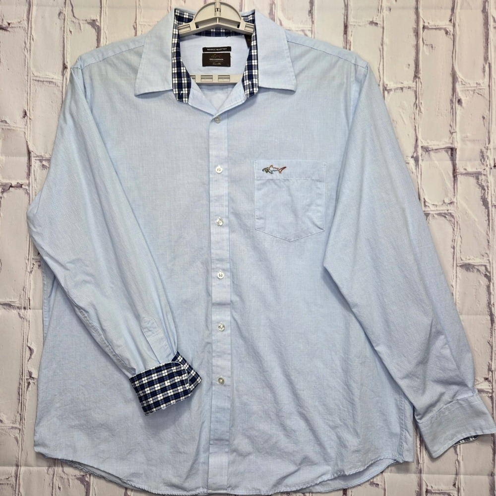 Greg Norman Tasso Elba XL Blue Micro Check Flip Cuff Button Down L/S Shirt
